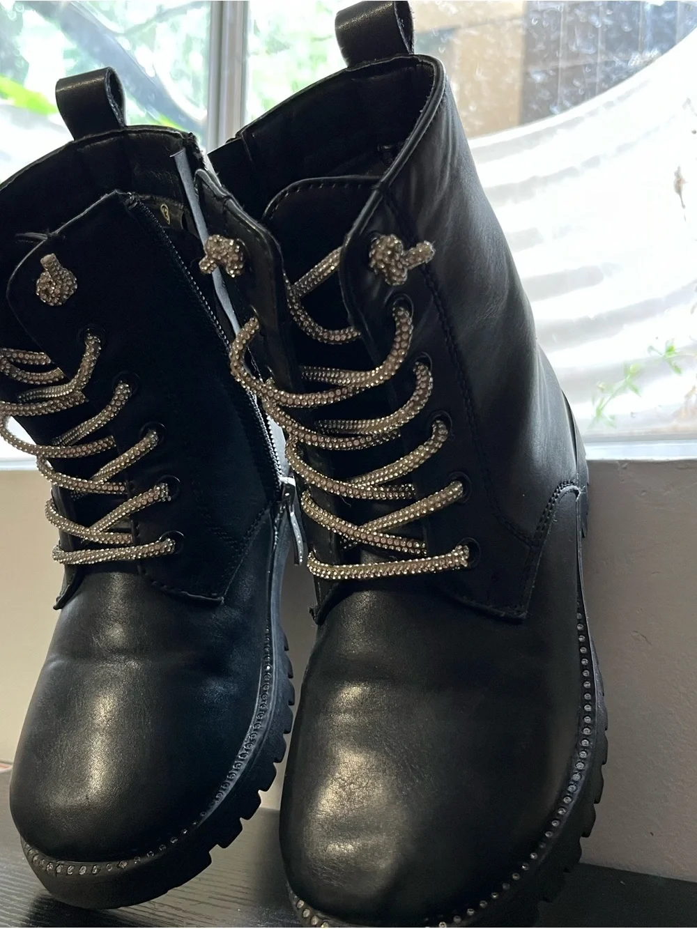 Tahari Black Kids Lace-Up Boots with Sparkle Laces